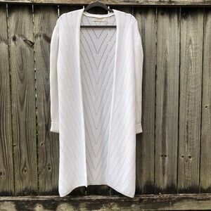 Bishop & Young 100% Cotton Open Knit Duster Size XS White Cardigan